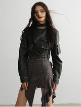 Cateey Vegan Leather Cropped Motorcycle Jacket from Marigold Shadows