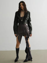 Cateey Vegan Leather Cropped Motorcycle Jacket from Marigold Shadows