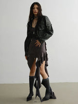 Cateey Vegan Leather Cropped Motorcycle Jacket from Marigold Shadows