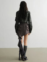 Cateey Vegan Leather Cropped Motorcycle Jacket from Marigold Shadows