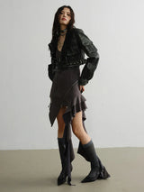 Cateey Vegan Leather Cropped Motorcycle Jacket from Marigold Shadows