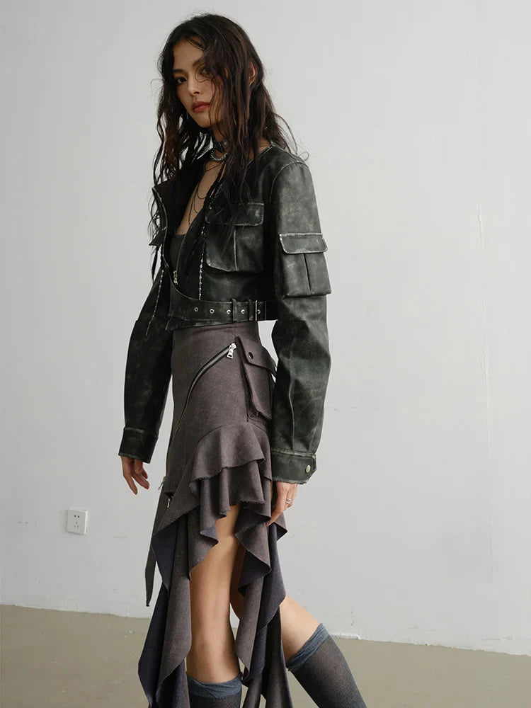Cateey Vegan Leather Cropped Motorcycle Jacket from Marigold Shadows