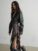 Cateey Vegan Leather Cropped Motorcycle Jacket from Marigold Shadows