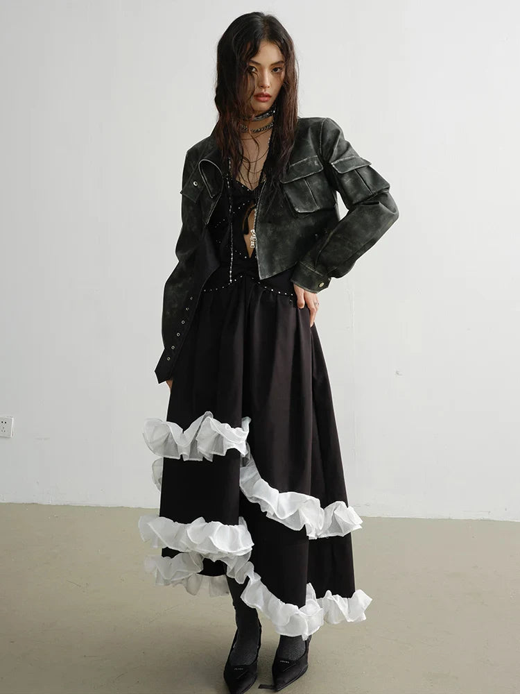 Cateey Vegan Leather Cropped Motorcycle Jacket from Marigold Shadows