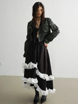Cateey Vegan Leather Cropped Motorcycle Jacket from Marigold Shadows