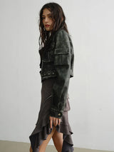 Cateey Vegan Leather Cropped Motorcycle Jacket from Marigold Shadows