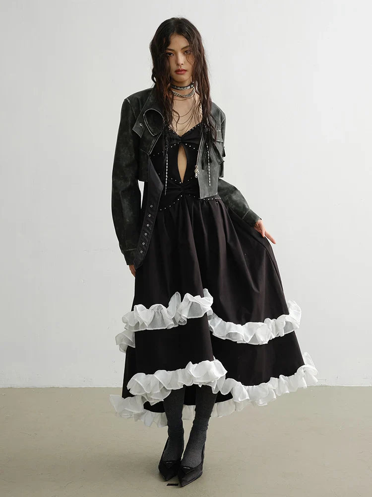 Cateey Vegan Leather Cropped Motorcycle Jacket from Marigold Shadows