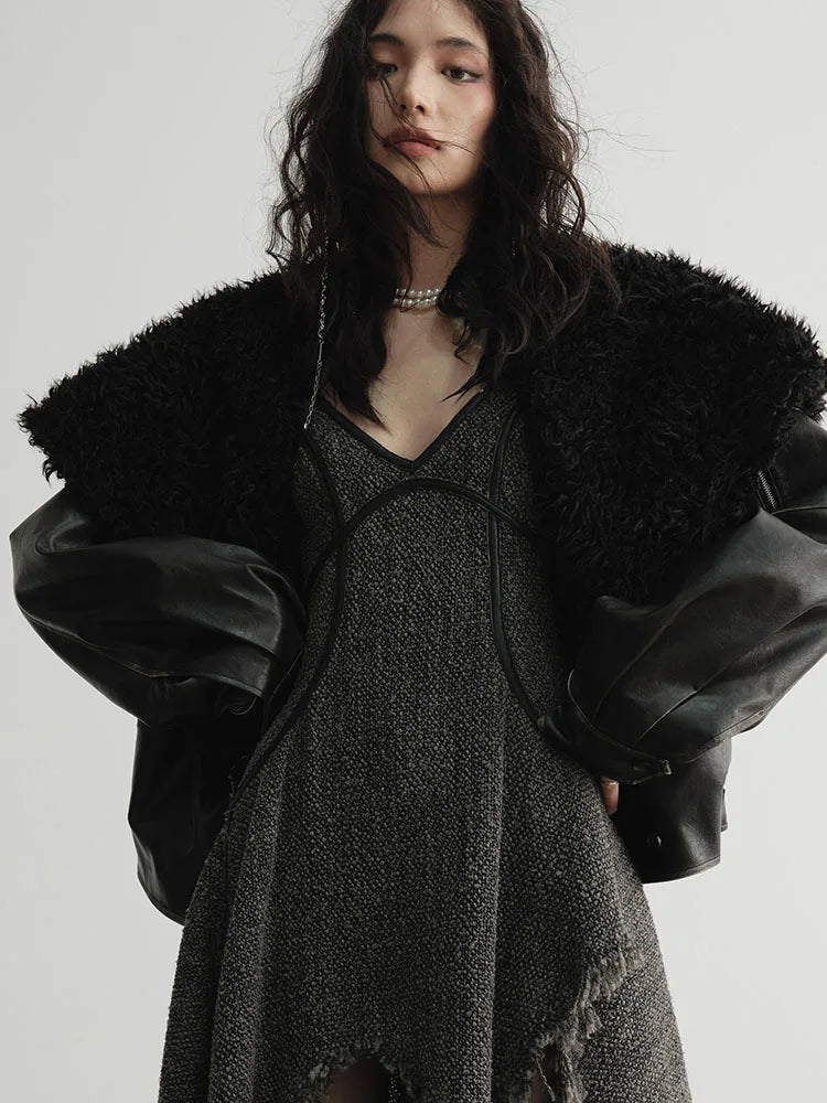 Nunce Vegan Wool Collar Motorcycle Jacket from Marigold Shadows