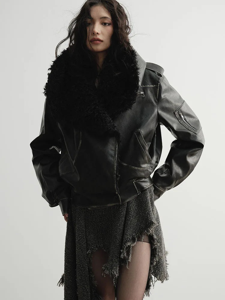 Nunce Vegan Wool Collar Motorcycle Jacket from Marigold Shadows