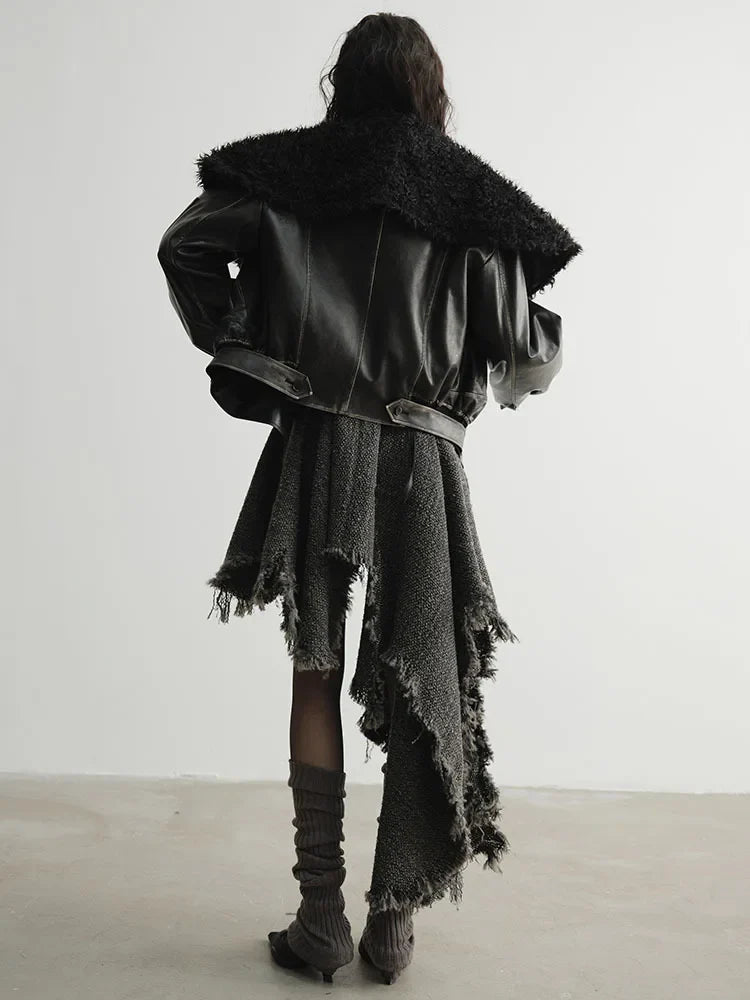Nunce Vegan Wool Collar Motorcycle Jacket from Marigold Shadows