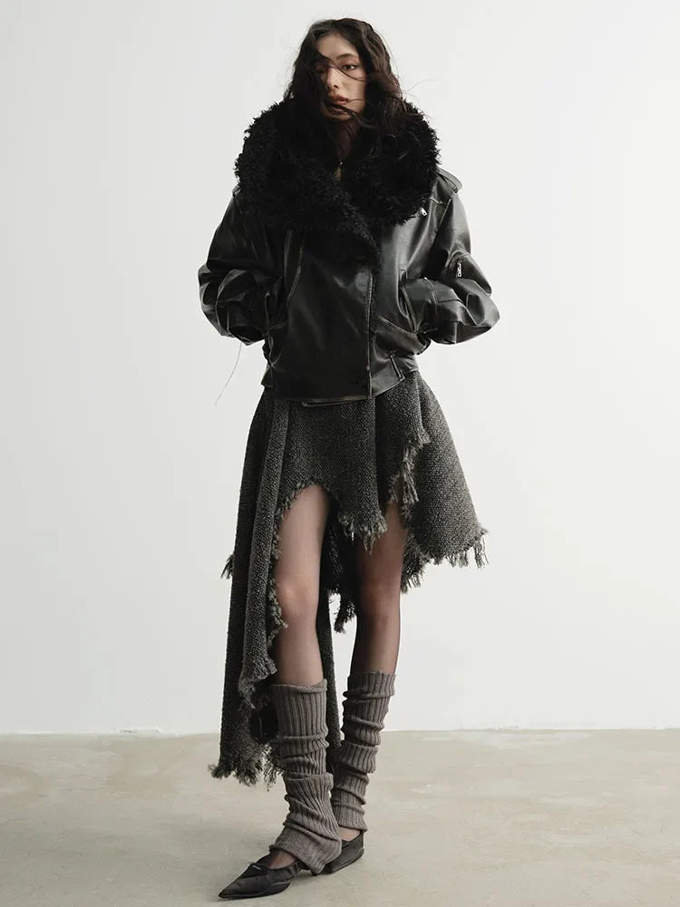 Nunce Vegan Wool Collar Motorcycle Jacket from Marigold Shadows