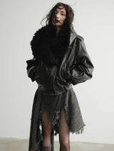 Nunce Vegan Wool Collar Motorcycle Jacket from Marigold Shadows