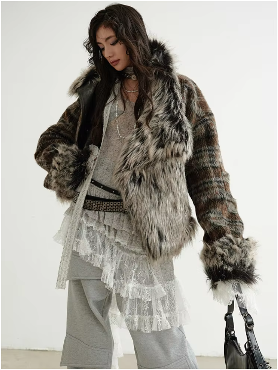Sablet Reversible Plaid Faux Fur Jacket from Marigold Shadows