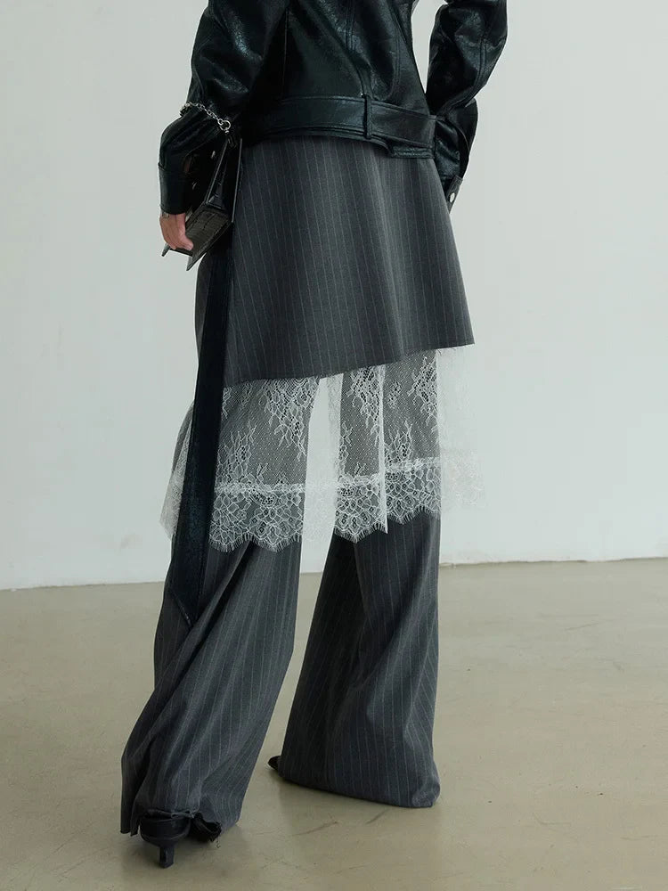 Shu Pinstripe Lace Skirt Pants