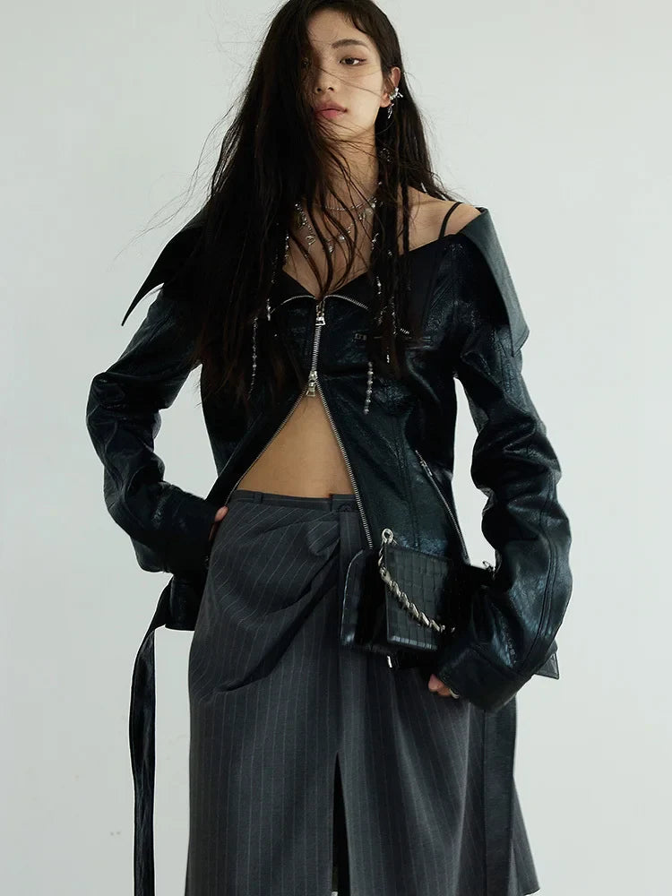 Shu Pinstripe Lace Skirt Pants