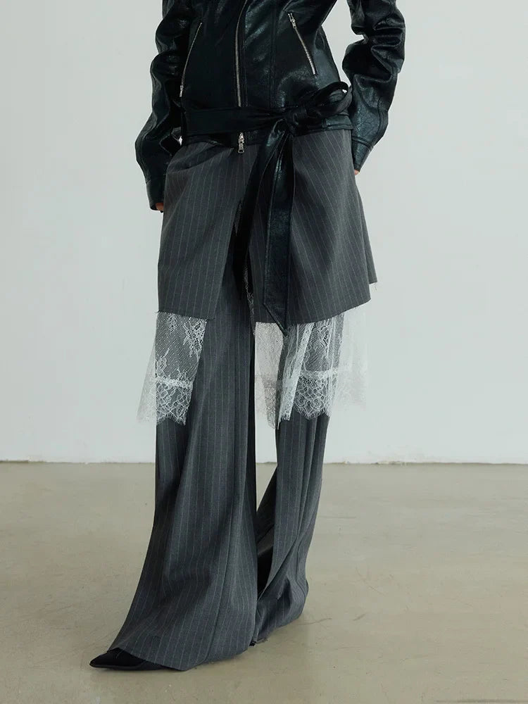 Shu Pinstripe Lace Skirt Pants