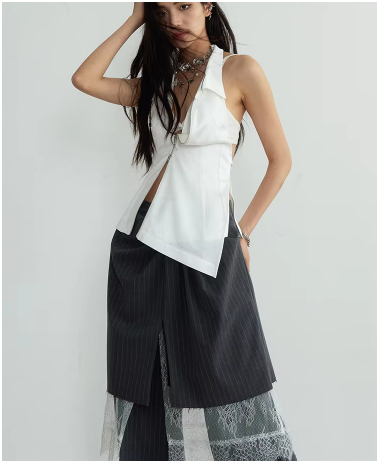Shu Pinstripe Lace Skirt Pants