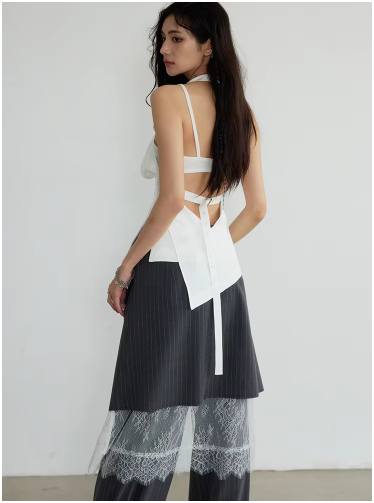 Shu Pinstripe Lace Skirt Pants