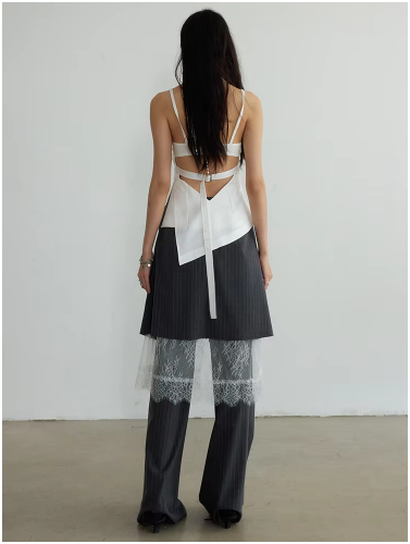 Shu Pinstripe Lace Skirt Pants