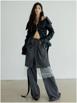 Shu Pinstripe Lace Skirt Pants