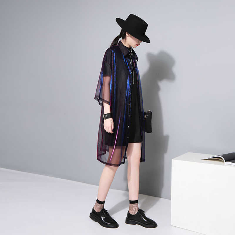 Reece Sheer Shimmer Shirt Dress - Rose Red Blue from Marigold Shadows