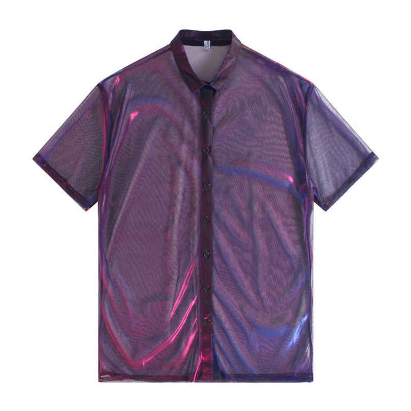 Reece Sheer Shimmer Shirt Dress - Rose Red Blue from Marigold Shadows