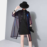 Reece Sheer Shimmer Shirt Dress - Rose Red Blue from Marigold Shadows