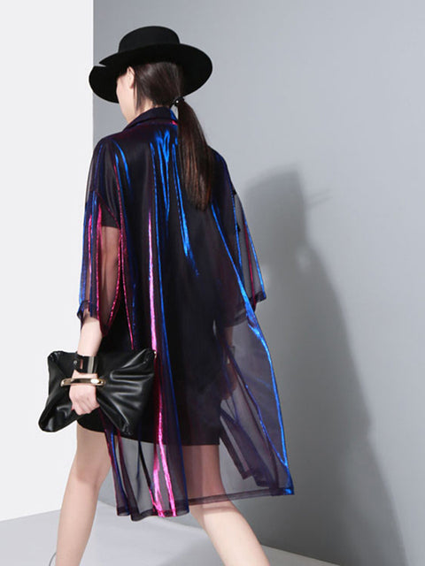 Reece Sheer Shimmer Shirt Dress - Rose Red Blue from Marigold Shadows