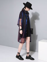 Reece Sheer Shimmer Shirt Dress - Rose Red Blue from Marigold Shadows