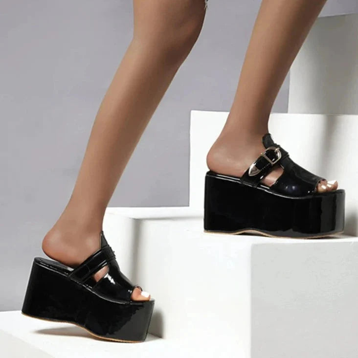 Asuandra Platform Slide - Black from Marigold Shadows