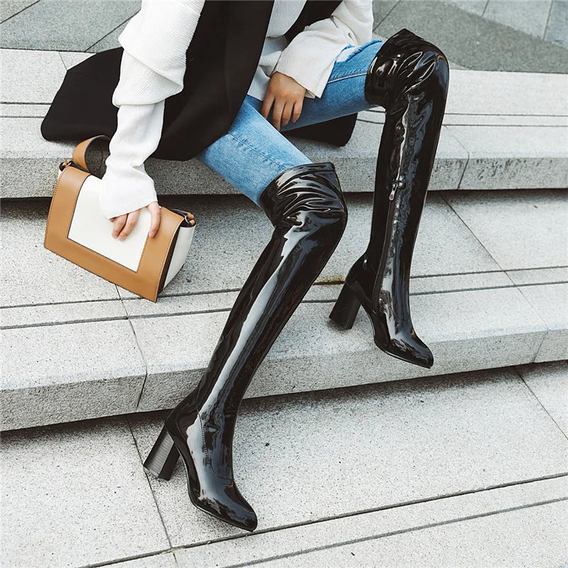 Salwa Patent Boot - Black from Marigold Shadows