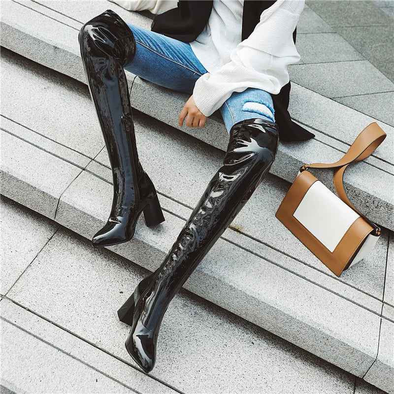 Salwa Patent Boot - Black from Marigold Shadows