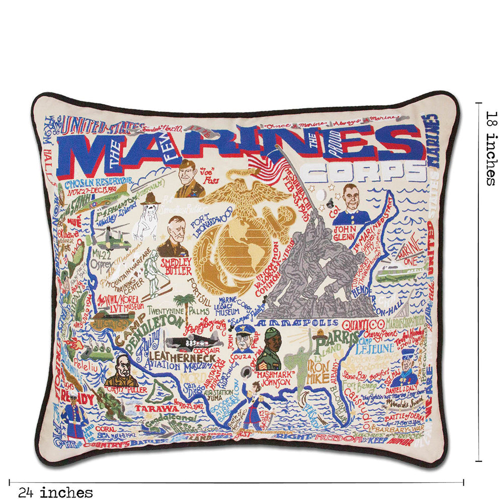 Marines Large Hand-Embroidered Pillow from Quirks!