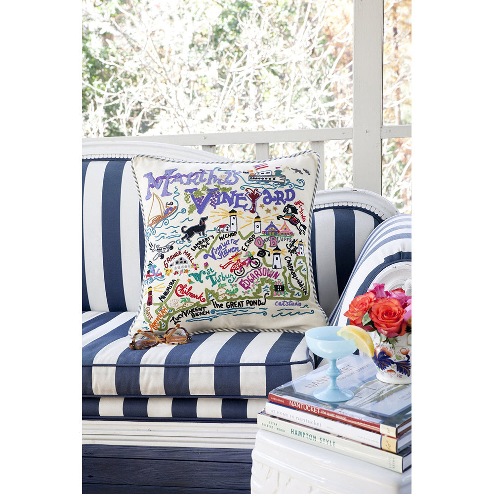 Martha's Vineyard Hand-Embroidered Pillow from Quirks!