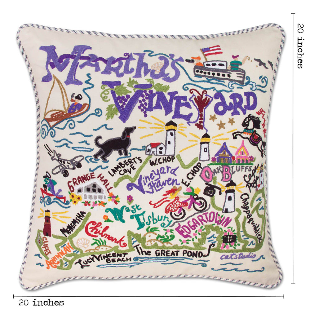 Martha's Vineyard Hand-Embroidered Pillow from Quirks!