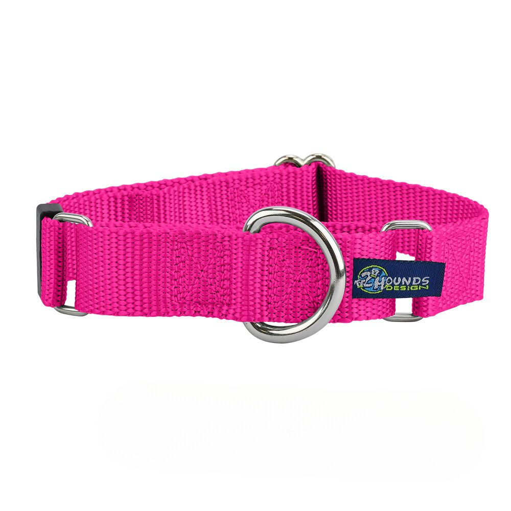 5/8″ and 1″ Hot Pink Nylon Martingale Dog Collar from 2 Hounds Design