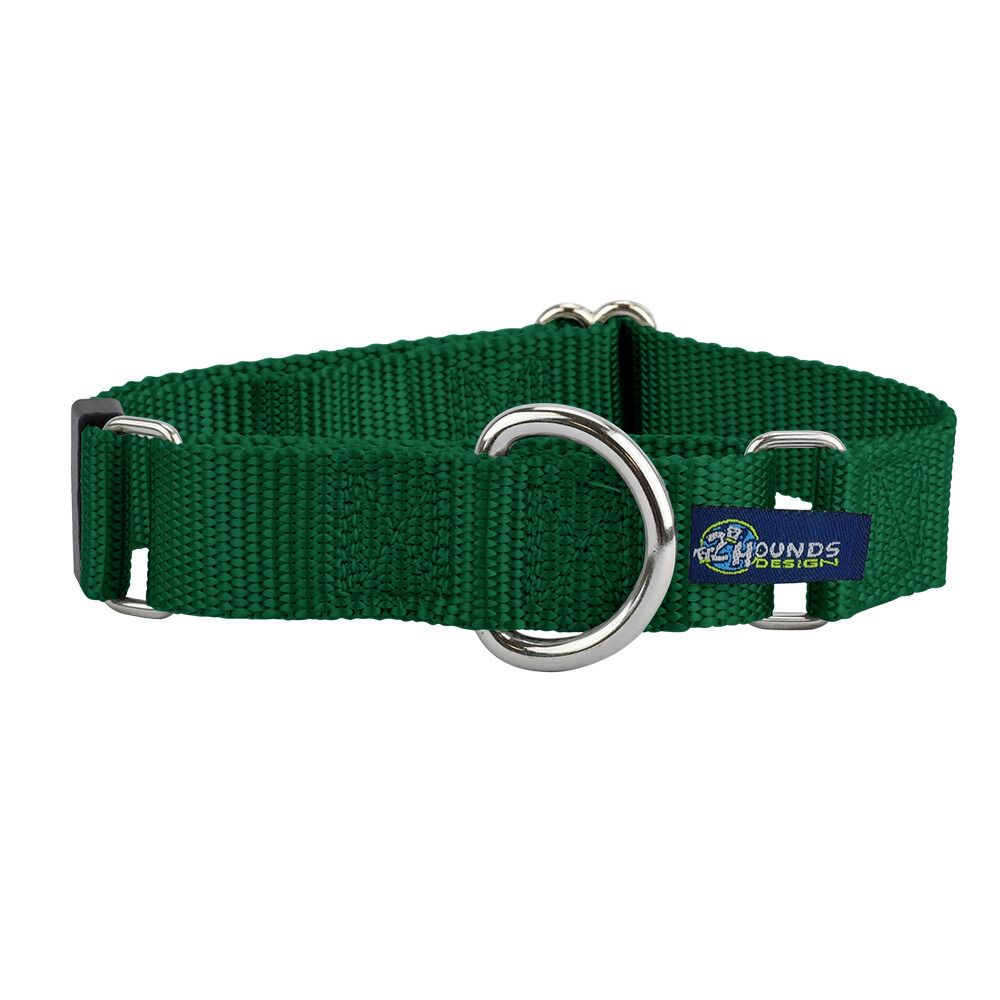5/8″ and 1″ Kelly Green Nylon Martingale Dog Collar from 2 Hounds Design