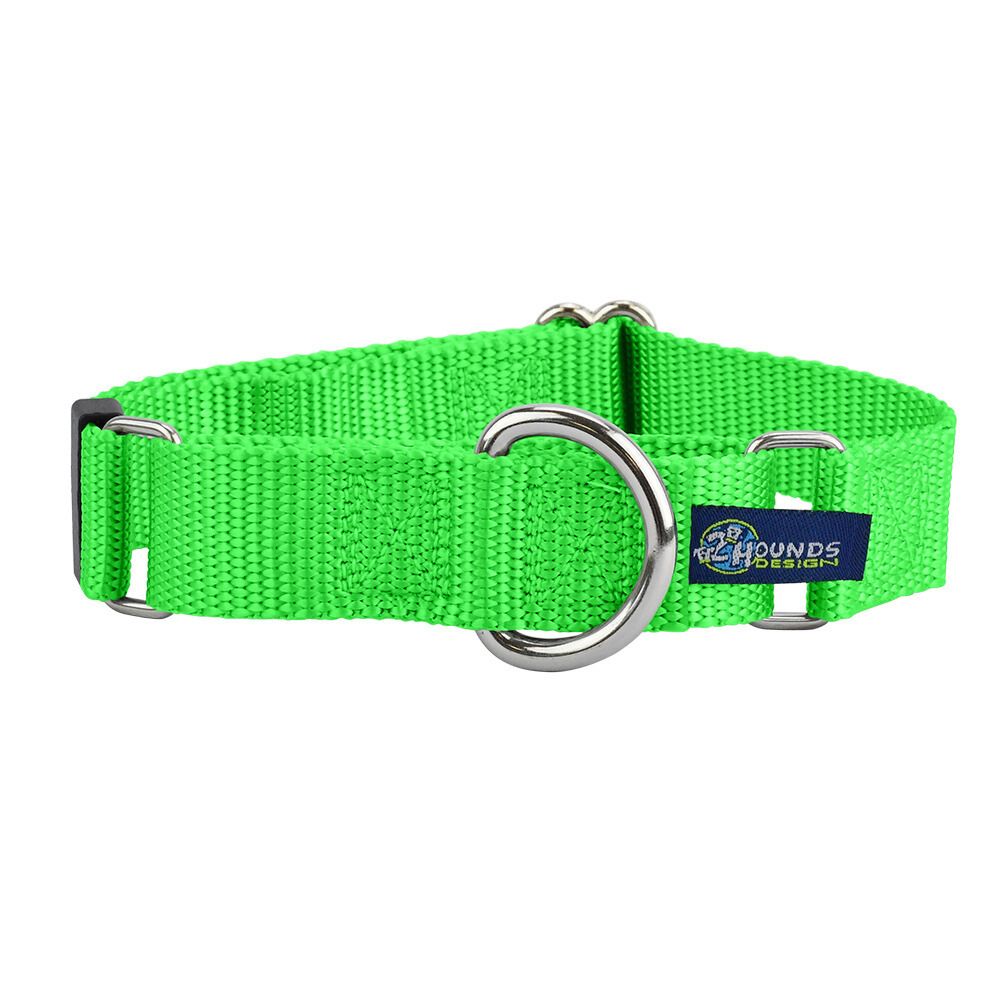 5/8″ and 1″ Neon Green Nylon Martingale Dog Collar from 2 Hounds Design