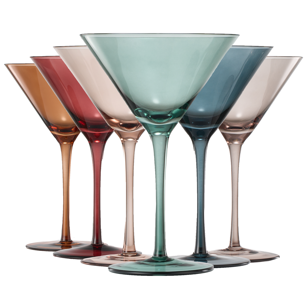 Colored Crystal Martini & Cocktail Glass Set of 6, Gift For Her, Wife, Mom Friend - Large 10 oz Glasses, Unique Italian Style Tall Drinkware - Drinkware, Dinner, Color Beautiful Glassware - (Pastel) from The Wine Savant