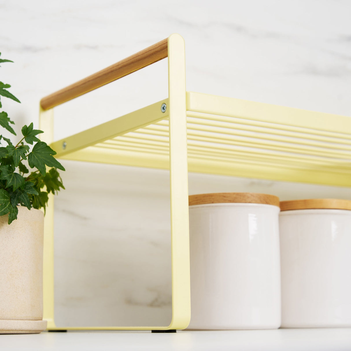 Countertop Wire Shelf - Steel + Wood - Yellow Pear from Yamazaki Home