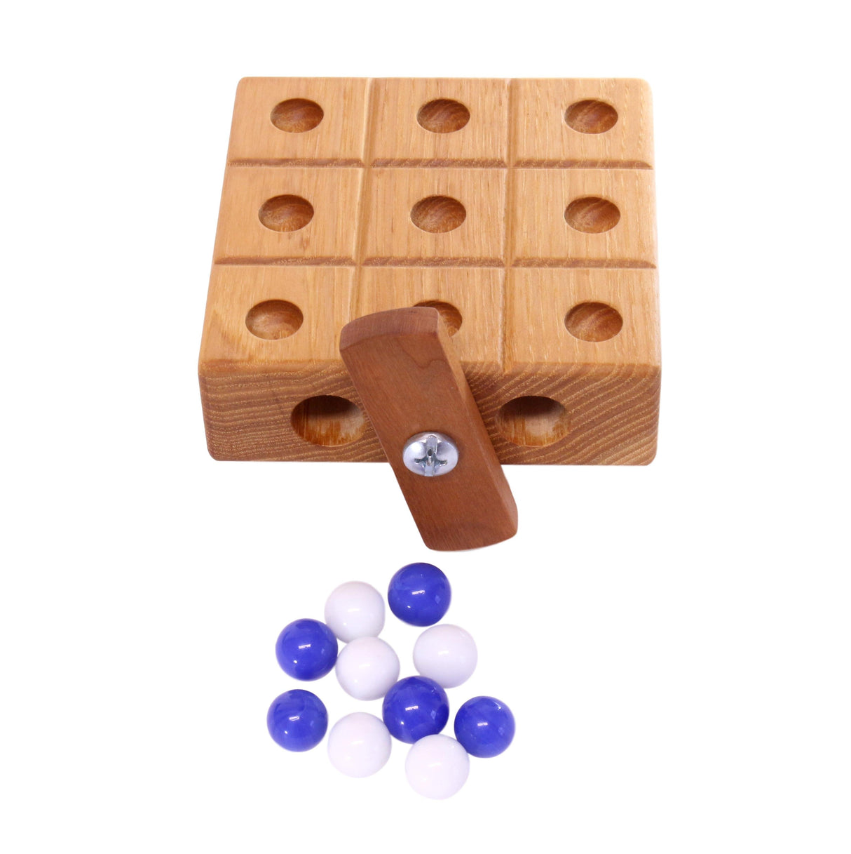 Amish-Made Wooden Travel Tic Tac Toe Game With Glass Marbles From AmishToyBox.com