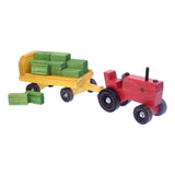 Amish-Made Wooden Toy Tractor and Wagon Set with Hay Bales From AmishToyBox.com