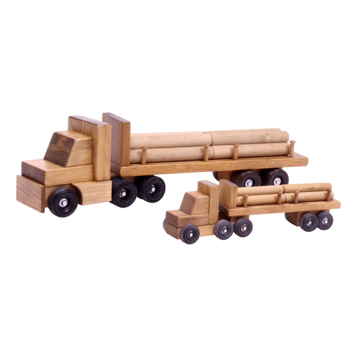 Amish-Made Wooden Log Semi Truck Toy, With Removable Logs From AmishToyBox.com