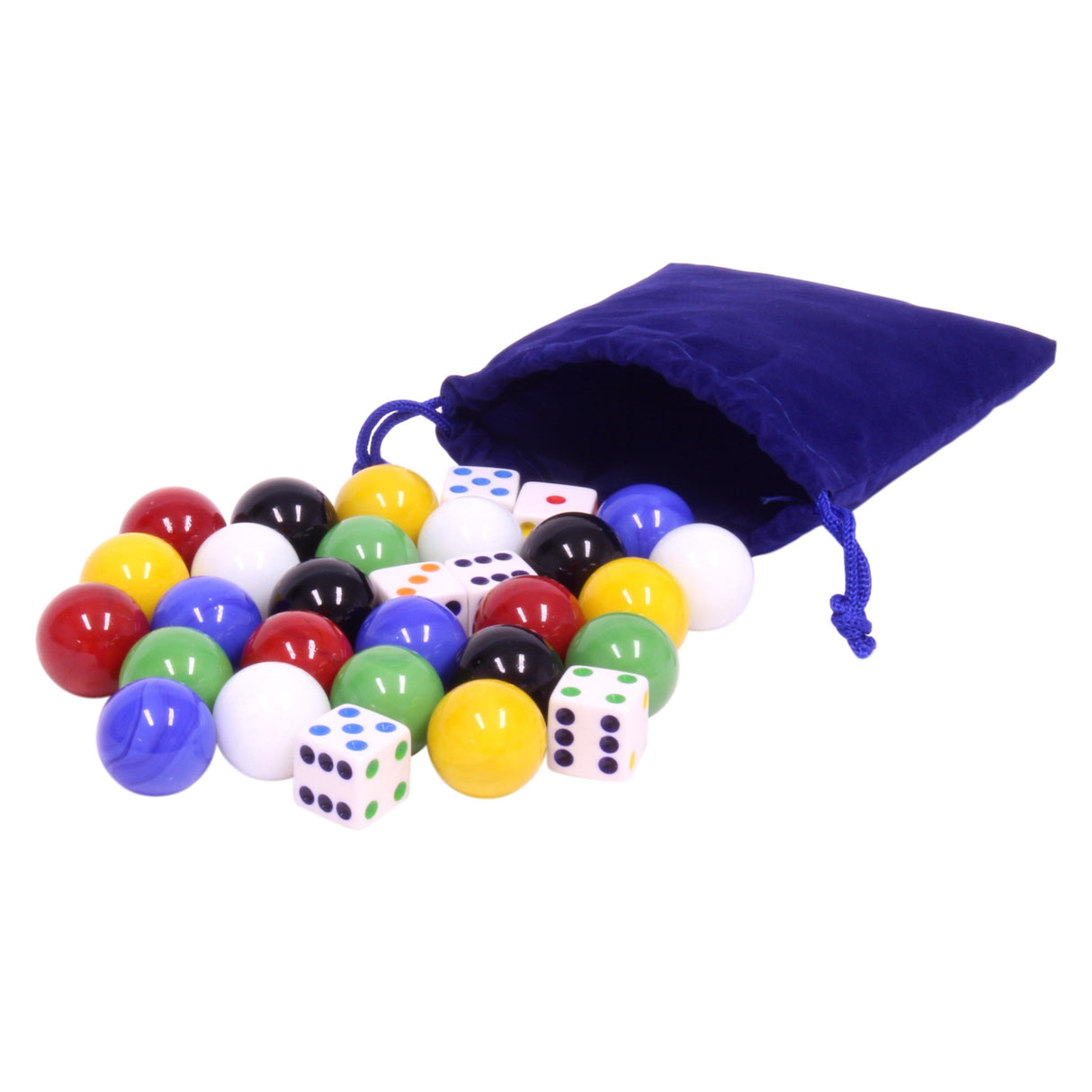 AmishToyBox.com Game Bag of 24 Large Glass 7/8" (22mm Diameter) Marbles and 6 Dice From AmishToyBox.com