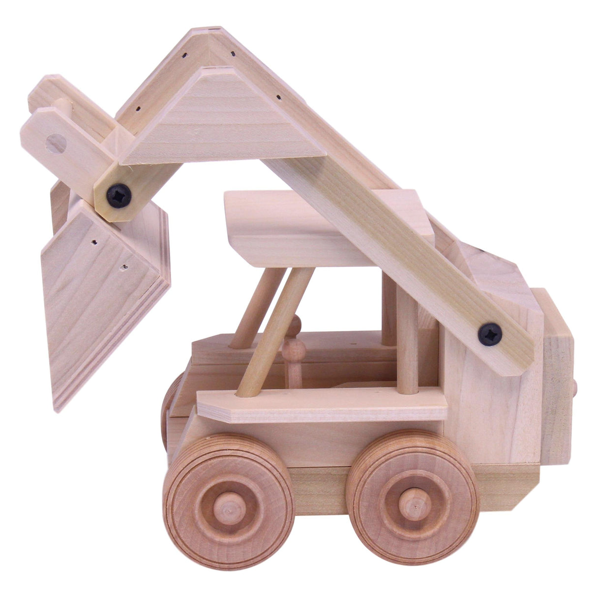 Amish-Made Wooden Skidloader Toy, Skid Steer with Movable Bucket From AmishToyBox.com