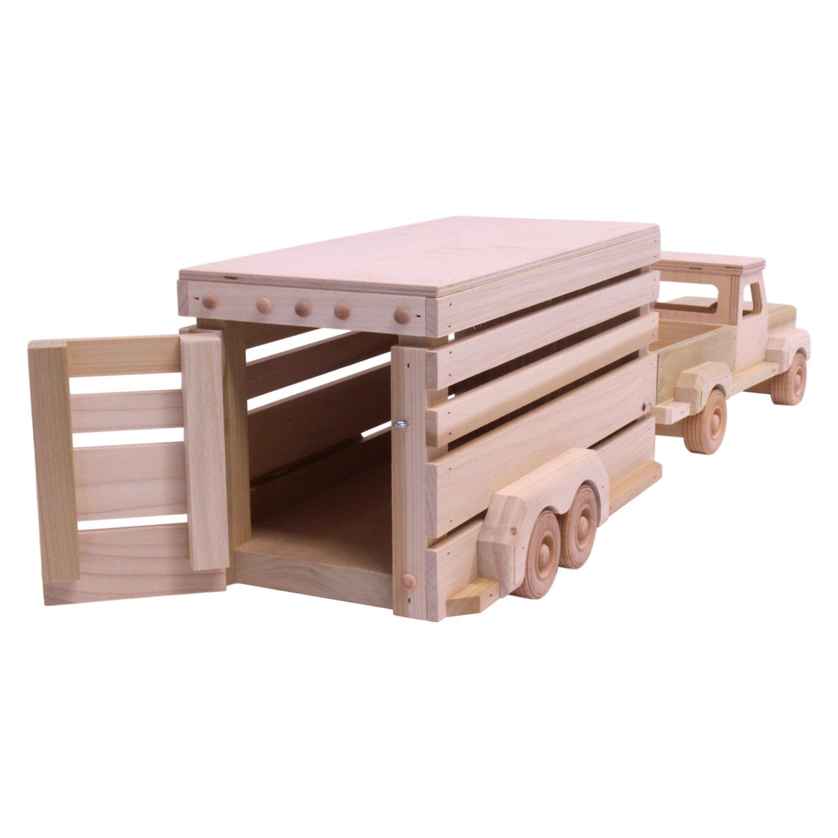 Amish-Made Wooden Pickup & Horse Trailer Toy Set, Unfinished From AmishToyBox.com