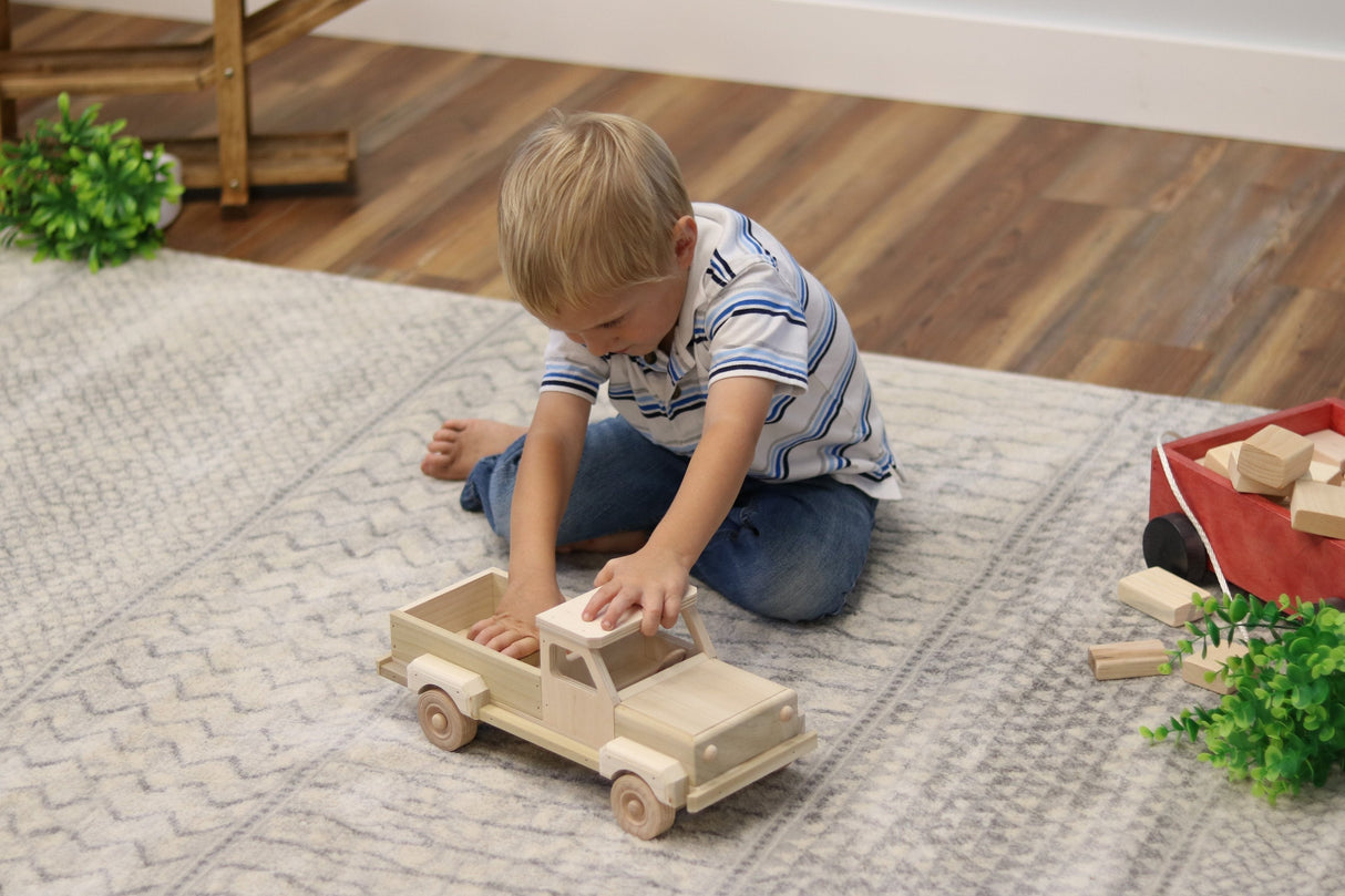 Amish-Made Wooden Pickup Truck Toy, Unfinished Wood From AmishToyBox.com