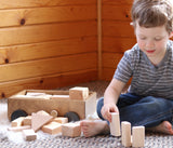 Amish-Made Wooden Toddler Pull Wagon Toy with Wood Building Blocks From AmishToyBox.com