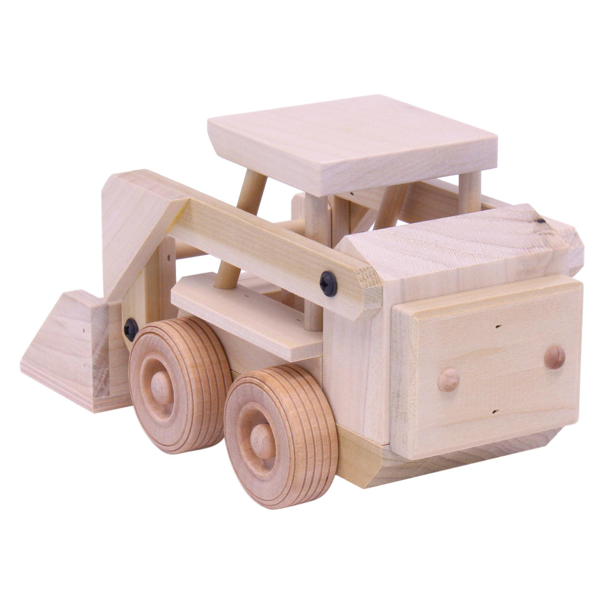 Amish-Made Wooden Skidloader Toy, Skid Steer with Movable Bucket From AmishToyBox.com