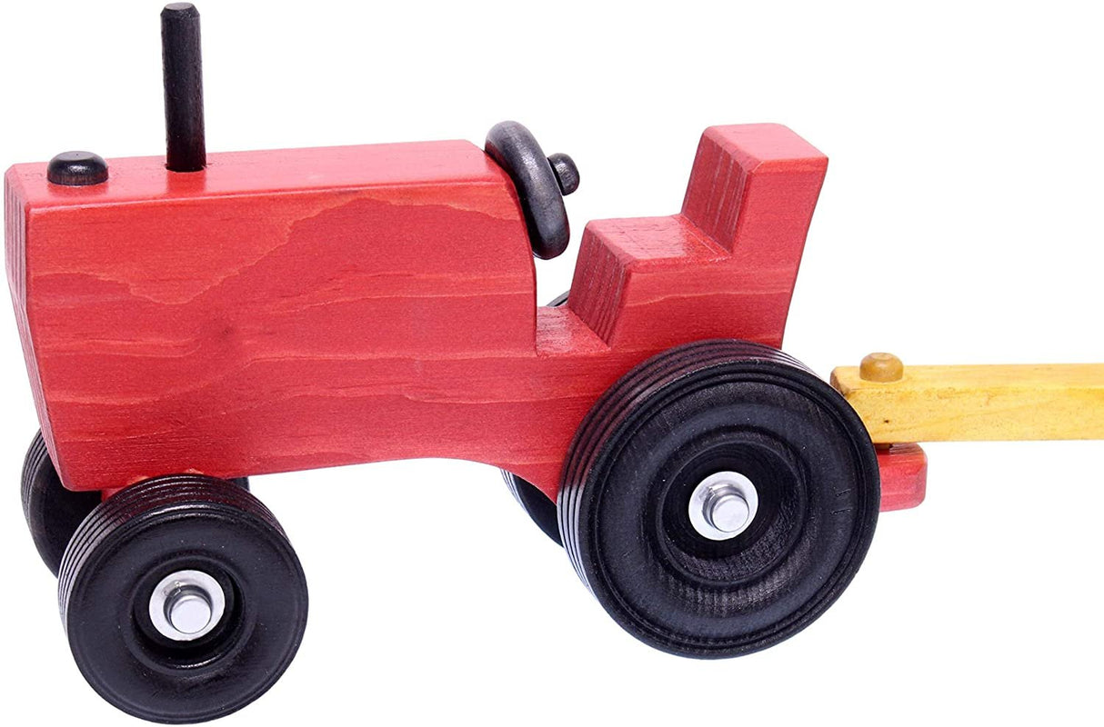 Amish-Made Wooden Toy Tractor and Wagon Set with Hay Bales From AmishToyBox.com